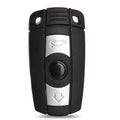 BMW semi-intelligent three-button remote car key fob in metal and plastic.