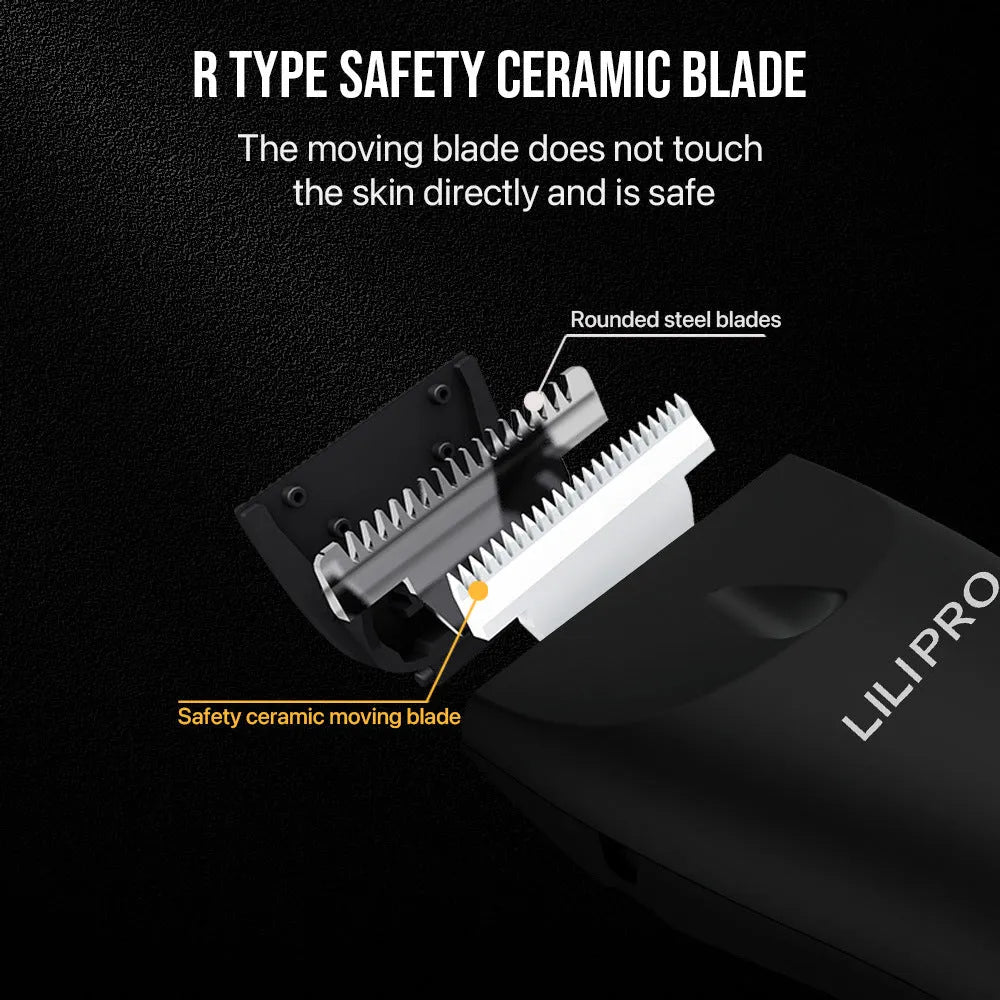 Black home waterproof electric hair clipper by LILIPRO for full-body hair removal with USB charging and limit combs