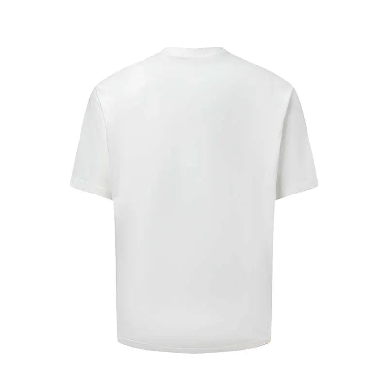 Men's white American retro t-shirt with blue printed letter design, loose fit round neck