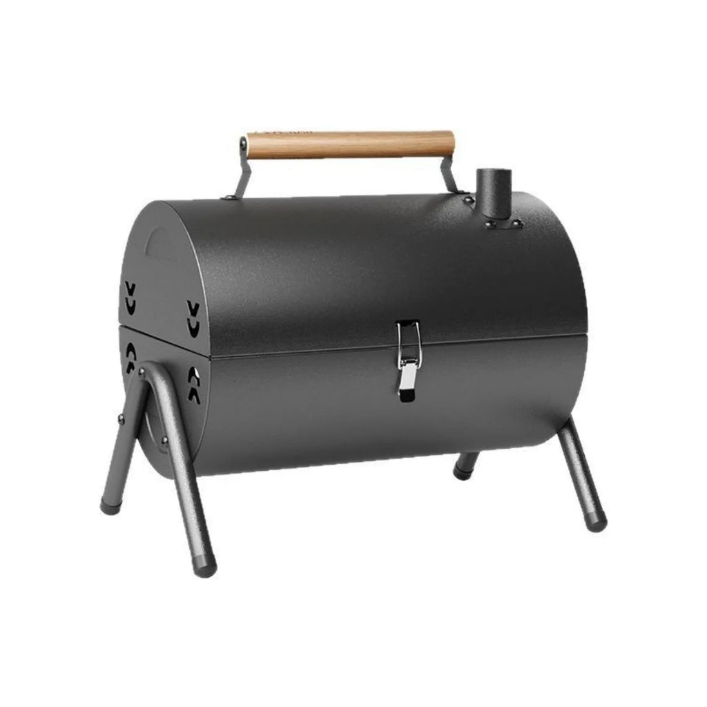 White round chimney portable folding grill with carbon tanks and grilling mesh for outdoor cooking