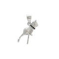 Close-up of a sterling silver cat pendant necklace on a clavicle-length chain, showing the electroplated finish.