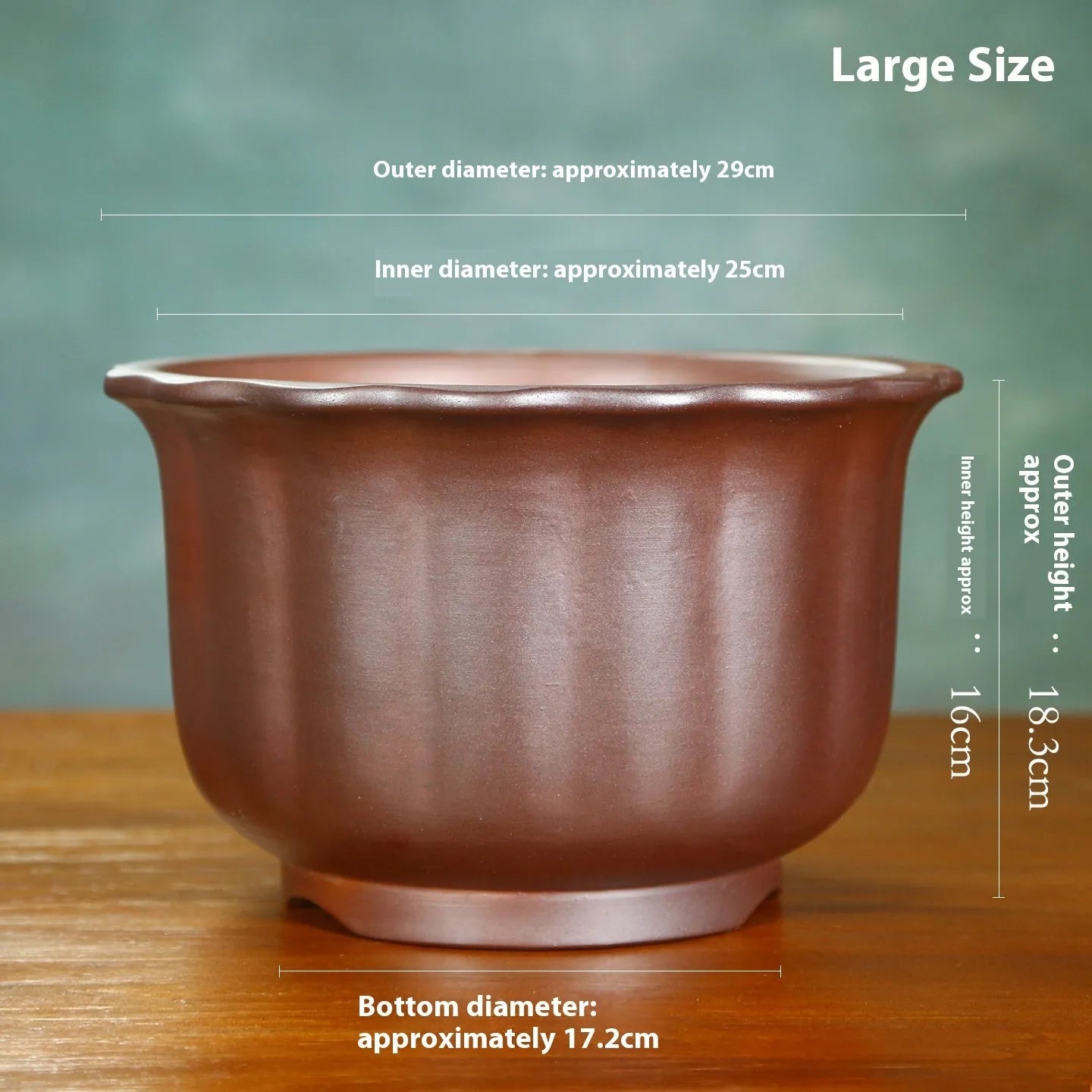 Antique carved purple sand ceramic flowerpot in S1696 firewood colour for indoor bonsai displays