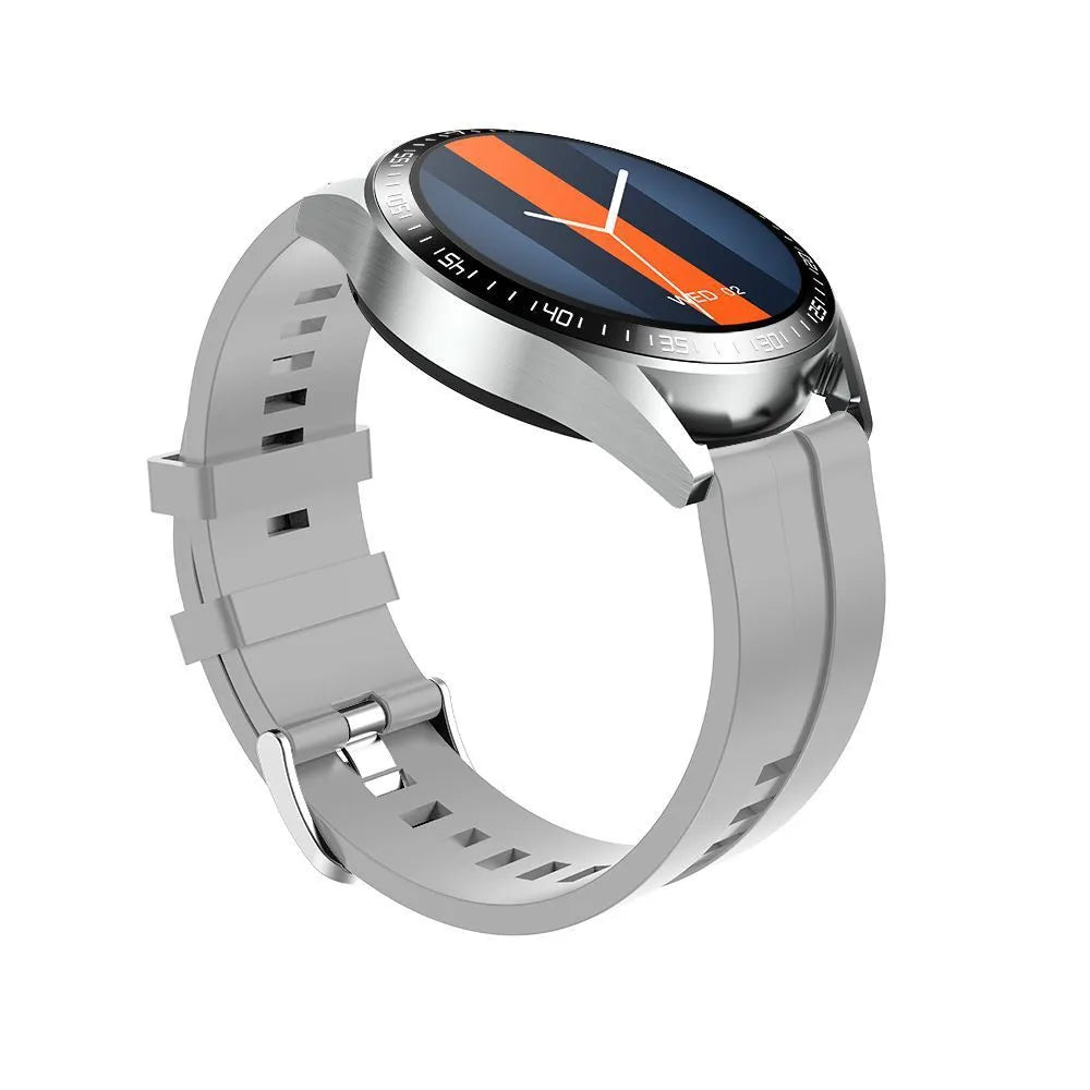 GS3 Max black smart watch with silicone strap showing health stats on screen