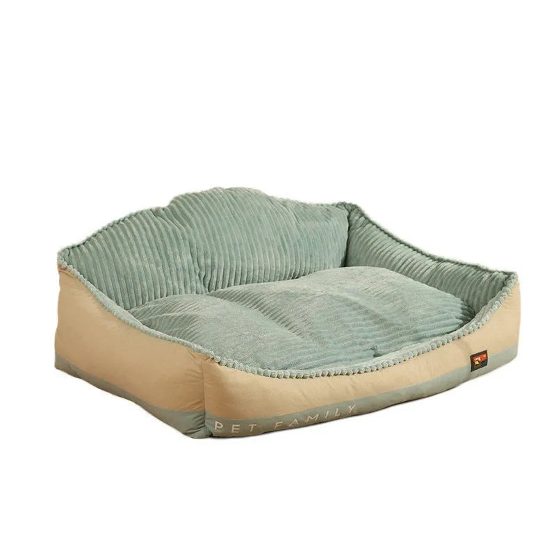 Morandi coloured pet bed with removable cover shown in M and L sizes for indoor dogs and cats