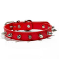 A studded dog collar made of black thickened PU leather with metal spikes and an alloy buckle.