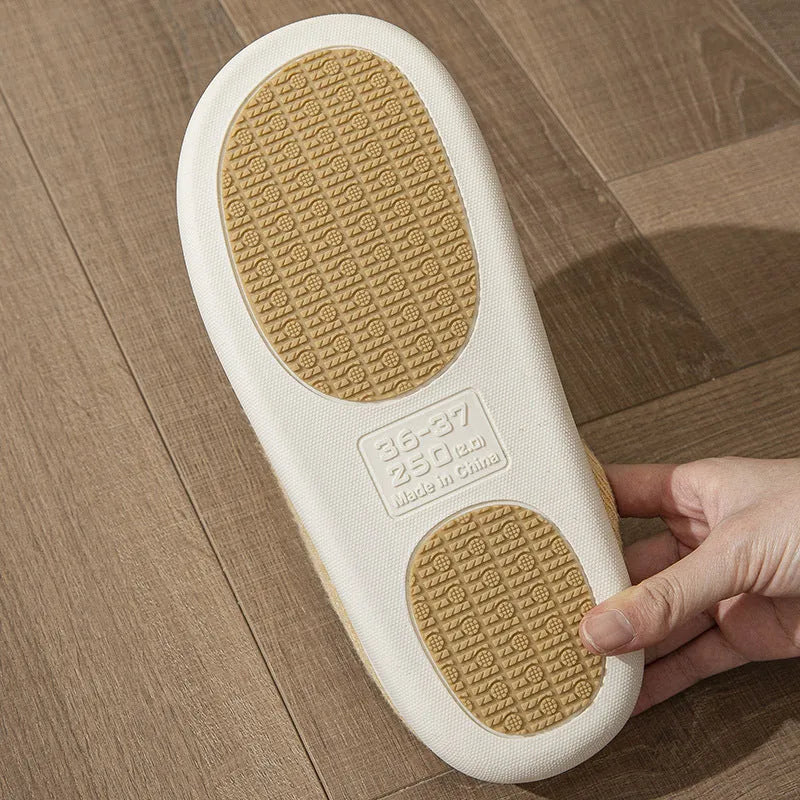 Non-slip cotton slippers for elderly in light gray with anti-slip sole and cotton cloth upper