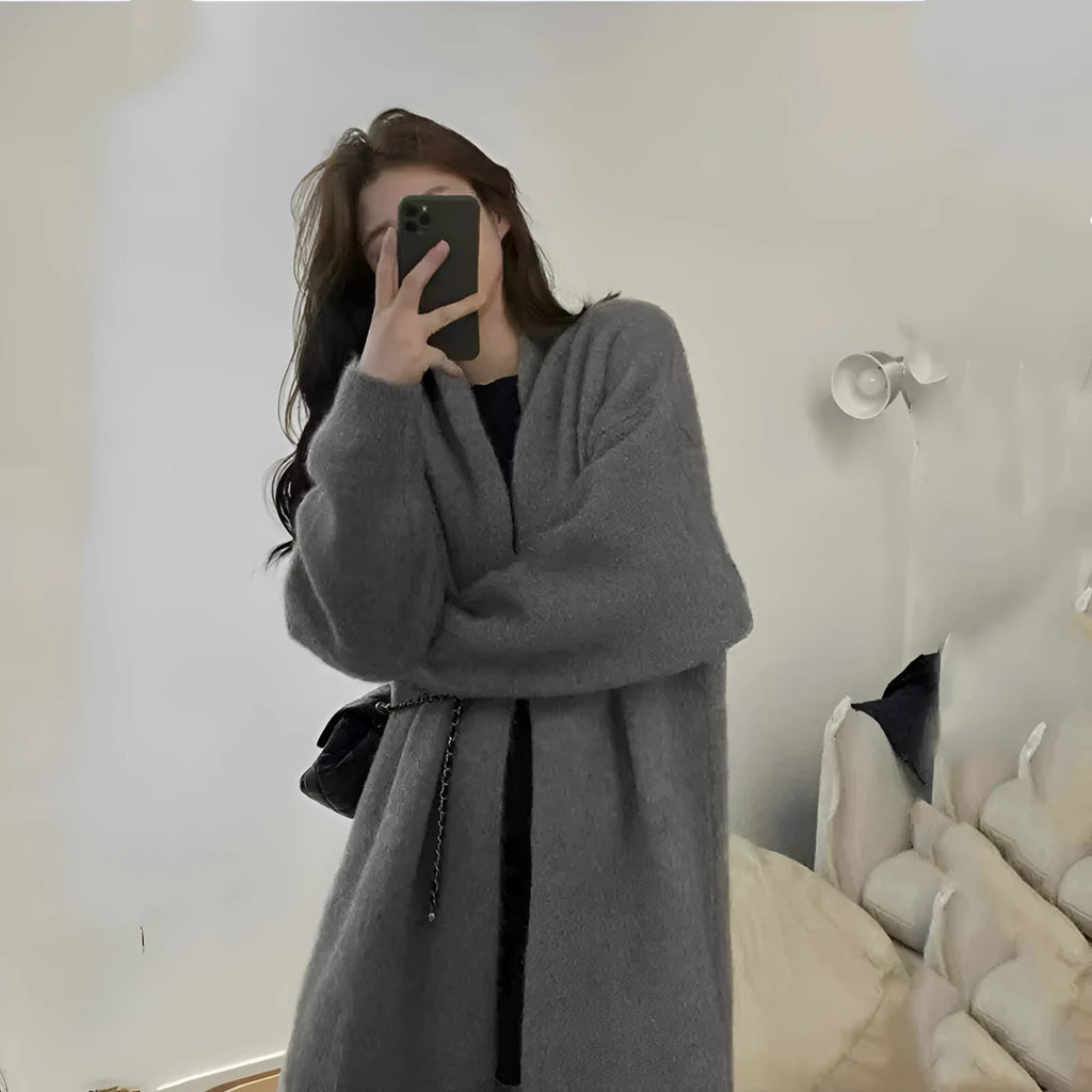 Women's loose knitted chenille cardigan sweater in Japanese Korean style with 3D pattern