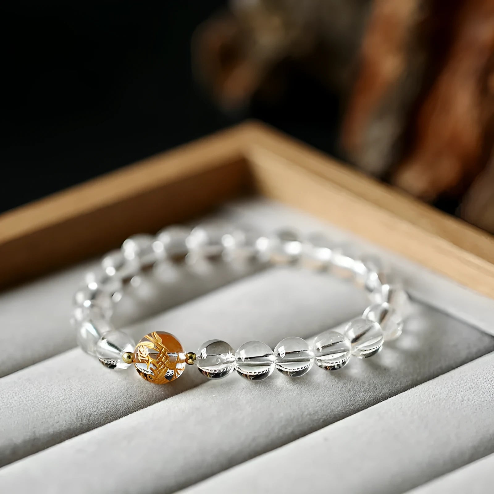 Geometric obsidian black agate white crystal bracelet with 10mm and 8mm beads for 14-16cm wrists