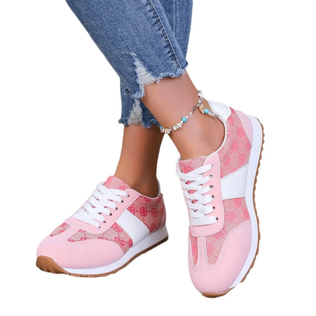 Oversized women's casual lace-up shoes in khaki, artificial PU upper, round toe, shallow mouth, flat rubber sole