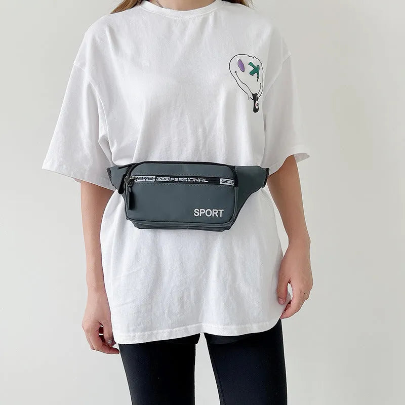 Men's high capacity Oxford cloth waist bag with zip closure and mobile phone pocket in light grey