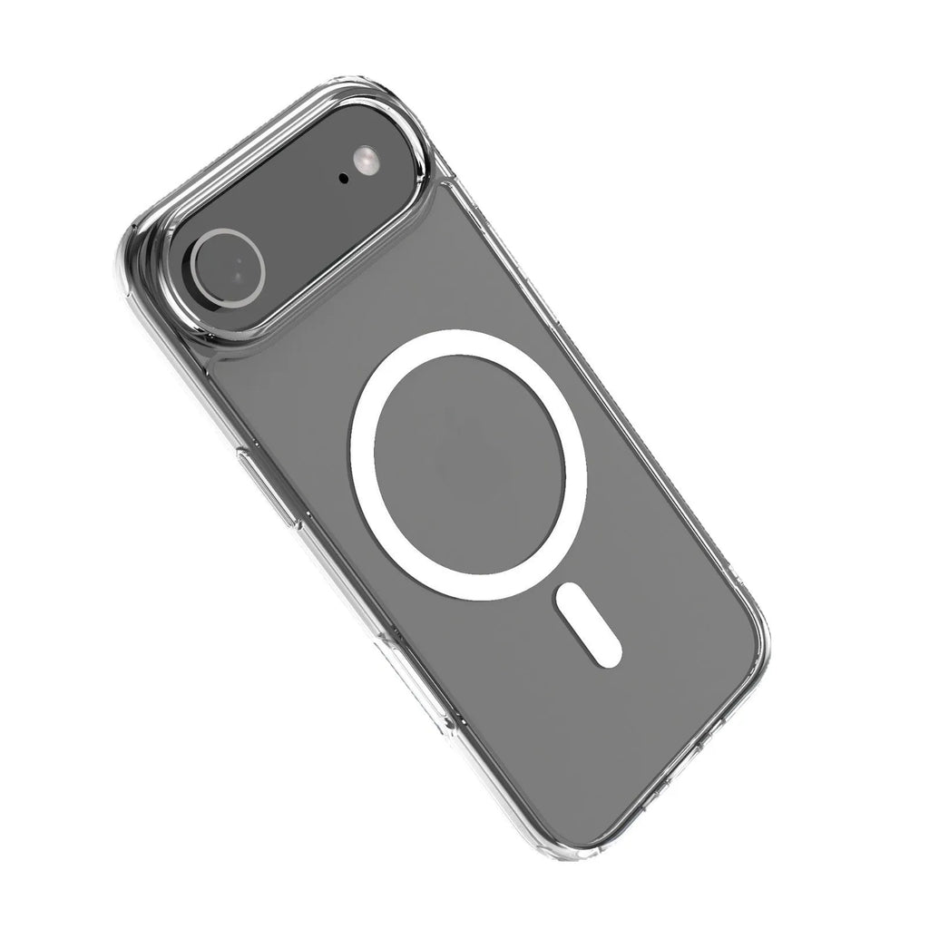 Transparent magnetic protective case for iPhone 17 series phones showing clear design and magnetic ring