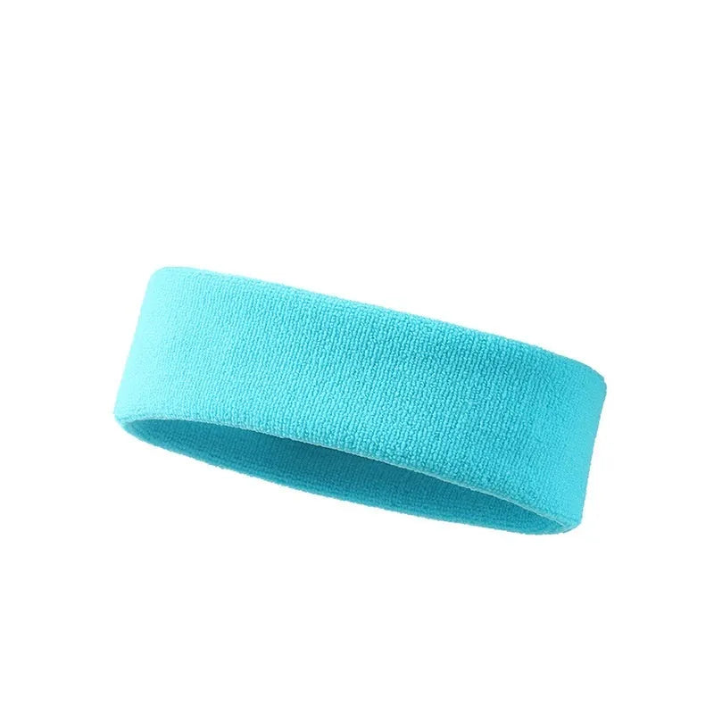 Elastic sports anti sweat headband in solid colours including black, blue and red