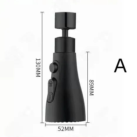 Silver and black kitchen faucet sprayer with three water modes and 360-degree rotation