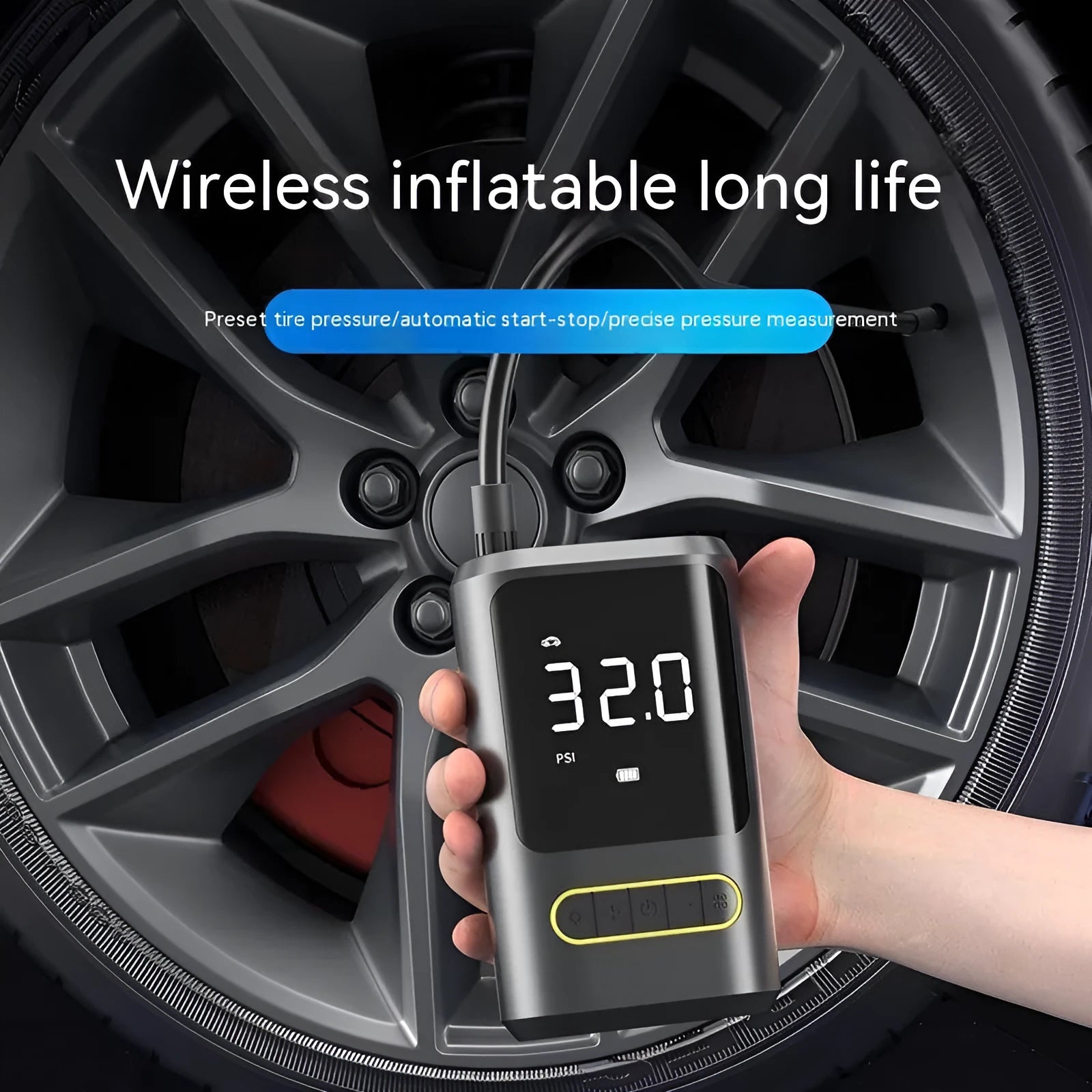 Handheld wireless charging digital display vehicle air pump with accessories