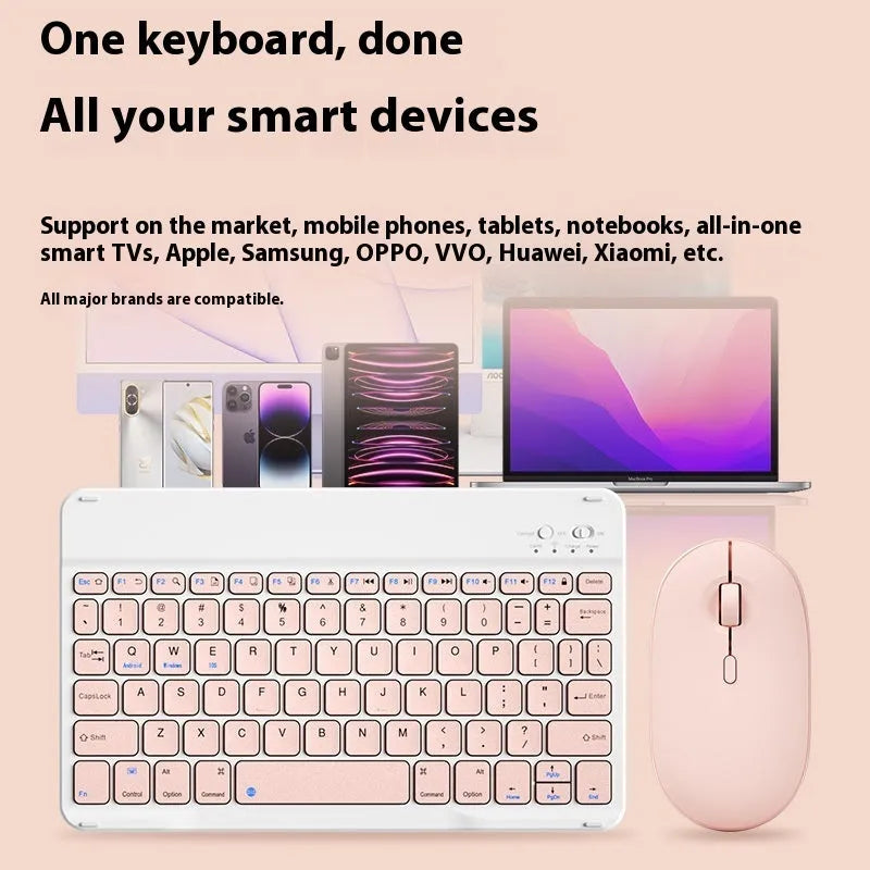 Wireless Bluetooth keyboard and matching rechargeable mouse in Elegant Pink colour
