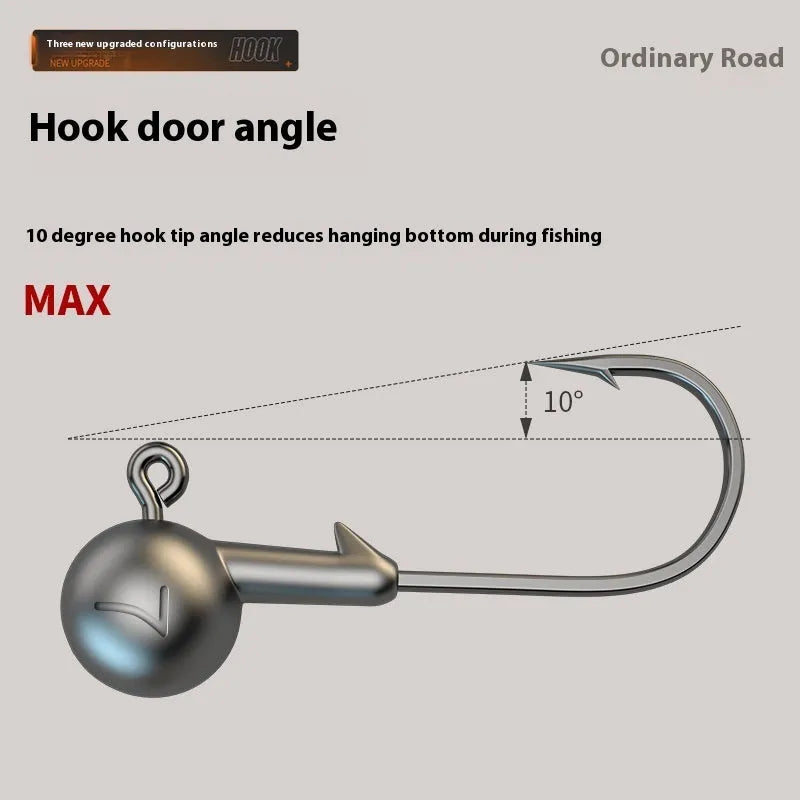 Pack of 50 primary colour, lead-headed steel jig hooks for fishing.
