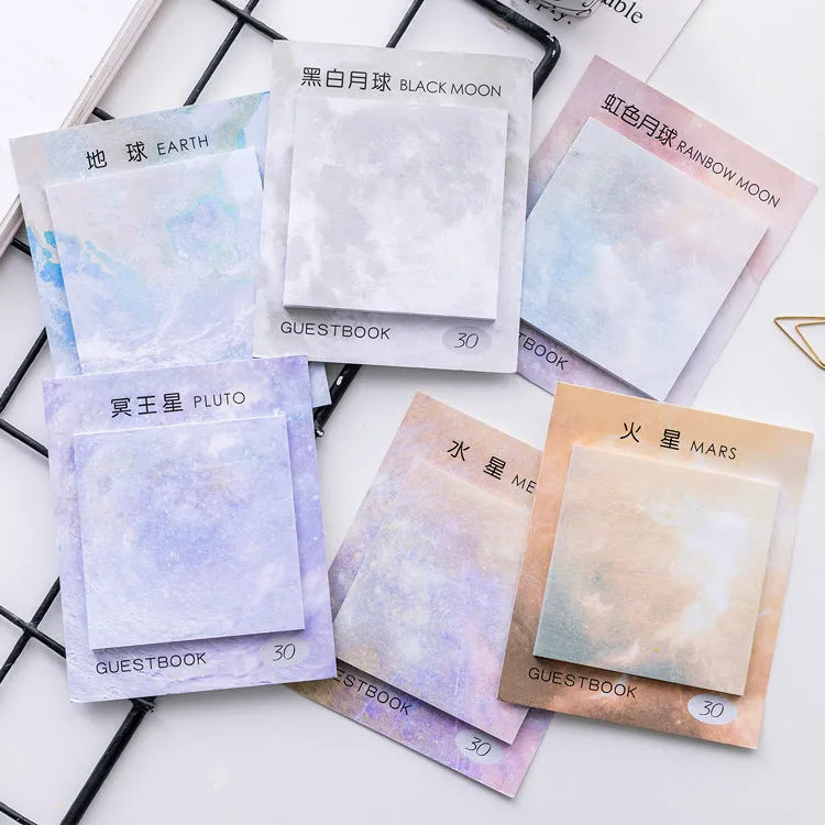 Square 7.3cm planet sticky notes with oil painting artwork of celestial bodies