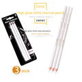Set of three white charcoal pencils in wooden barrels for artistic highlighting