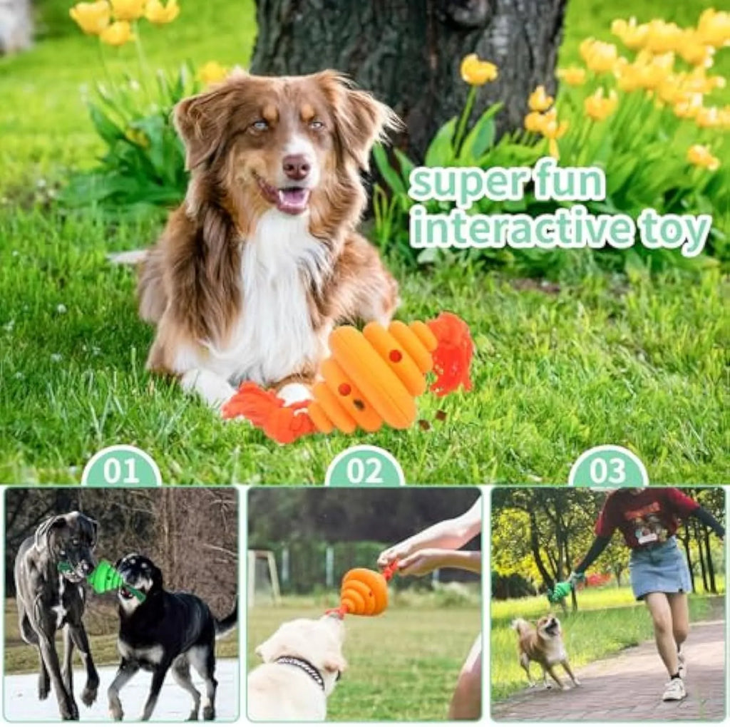 Green and yellow interactive dog ball with knotted rope toy for large breeds