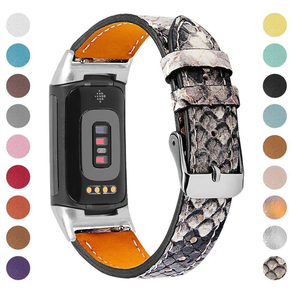 Genuine leather strap for Fitbit Charge 5 and Charge 6 smart watches in multiple colour options