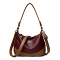 Fashion ladies large capacity shoulder bag in PU leather, horizontal square shape, 30x8x21cm, apricot with khaki colour