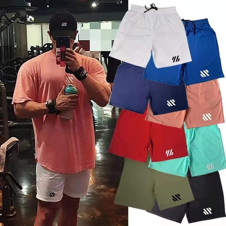 Loose-fit metal silk sports shorts in army green colour on a mannequin, shown for running and summer training.