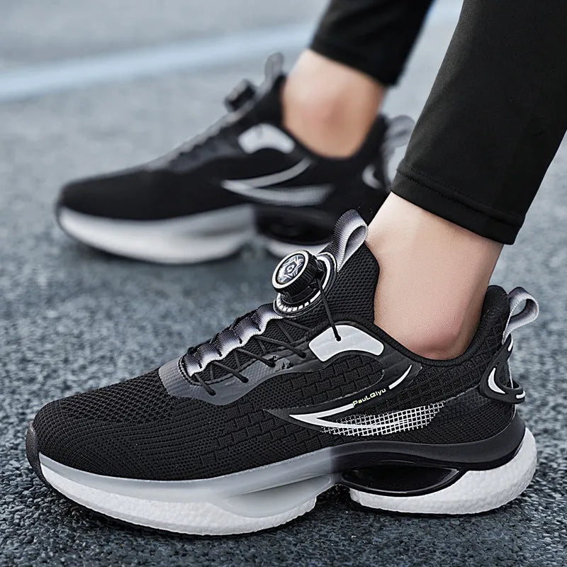 Rotating button running shoes in low-top design with buckle fastening and mesh upper
