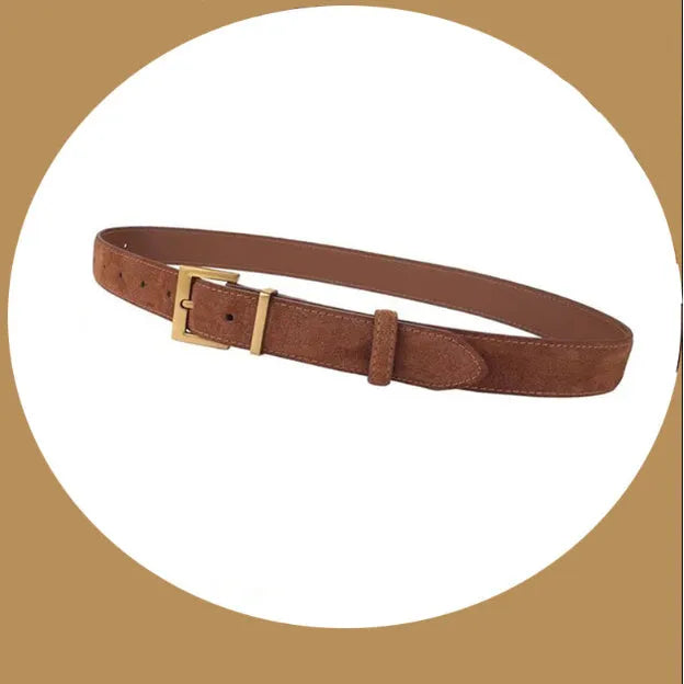 Ladies' black genuine leather belt with a silver quadrilateral pin buckle on a 100cm length.