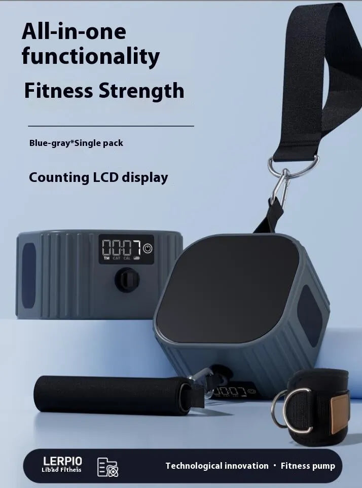 Multi-functional fitness strength resistance training tensioner with intelligent adjustment dial showing 2-20kg range