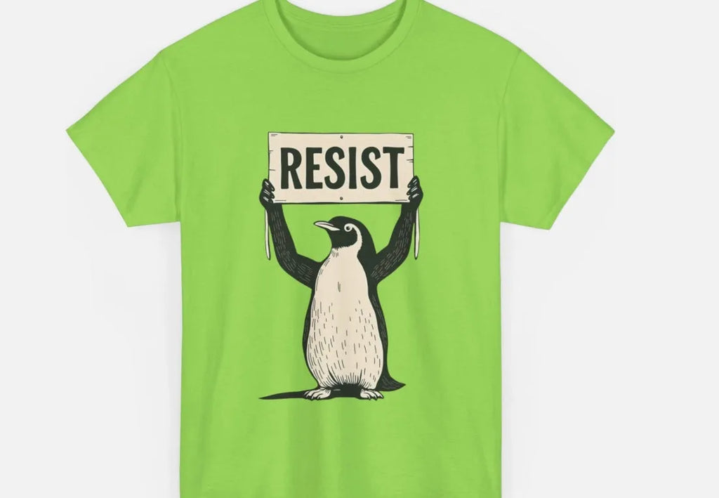 Loose fit short sleeve cotton t-shirt in black, green, or white on a hanger.
