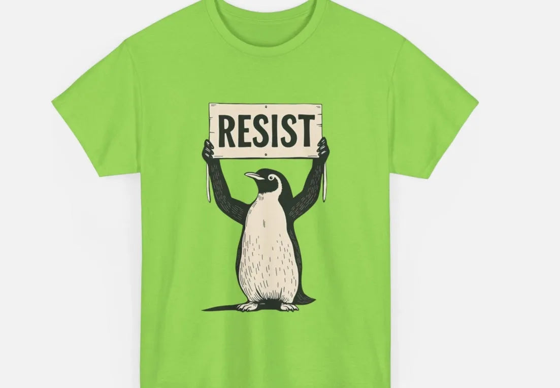 Loose fit short sleeve cotton t-shirt in black, green, or white on a hanger.