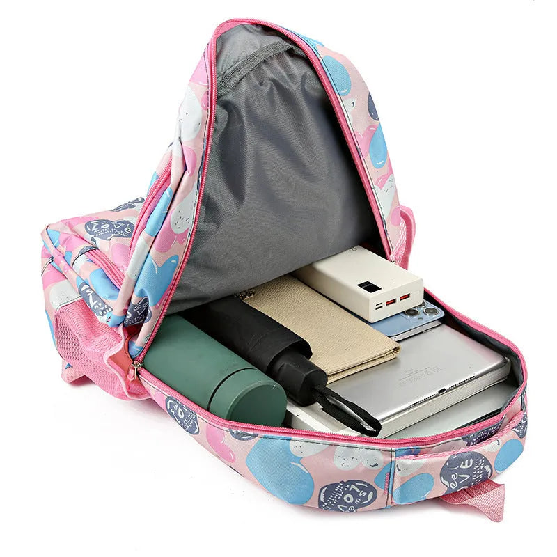 Large blue student backpack with air pillow belts on the back straps.