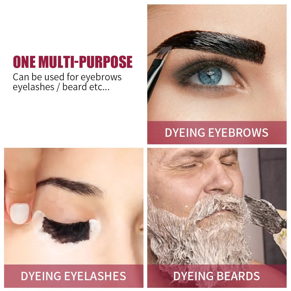 ICONSIGN eyelash and eyebrow dye tint kit with black coffee brown colour options and tools on white background