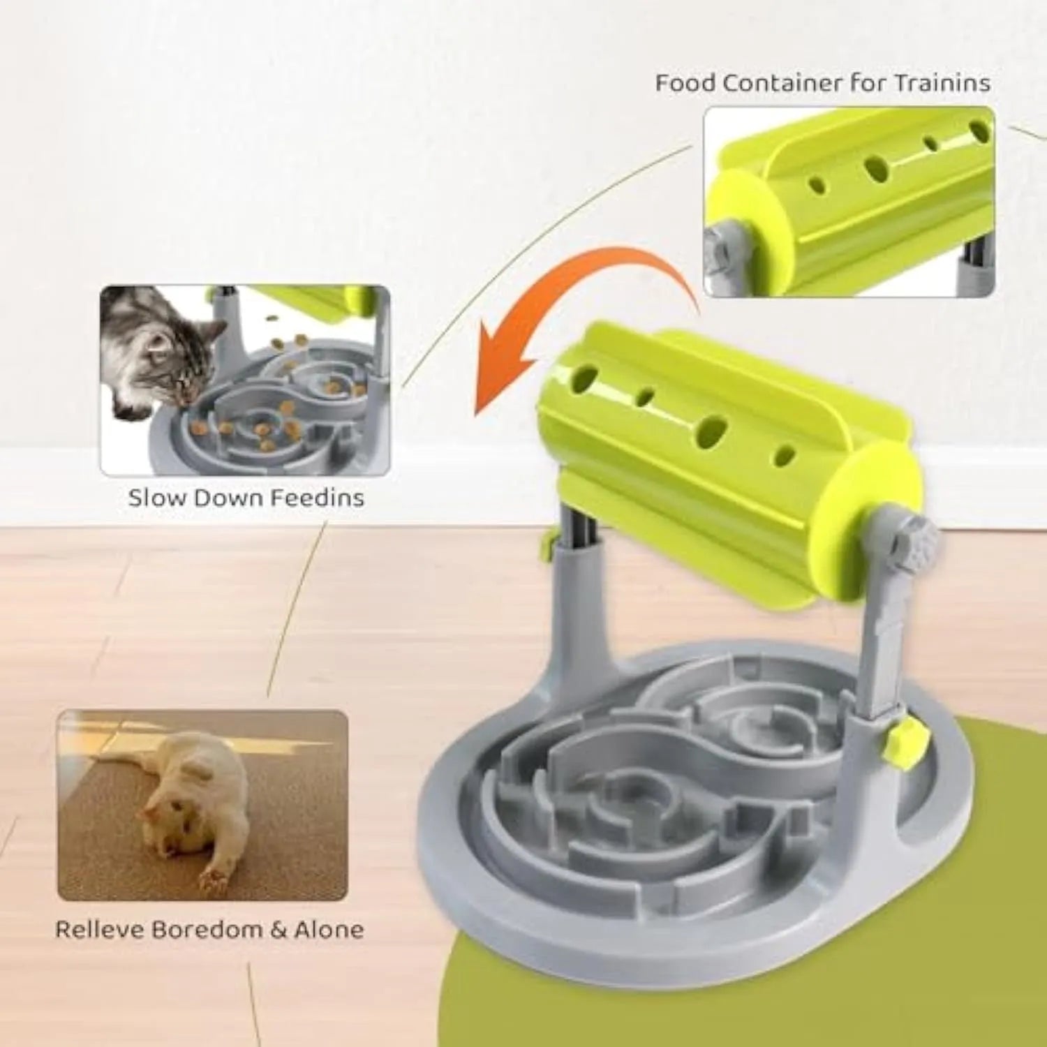 Adjustable height interactive pet food puzzle slow feeder in blue, green, or pink colours for dogs and cats