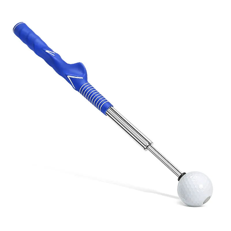 Telescopic golf swing trainer simulator with adjustable stainless steel shaft in choice of colours