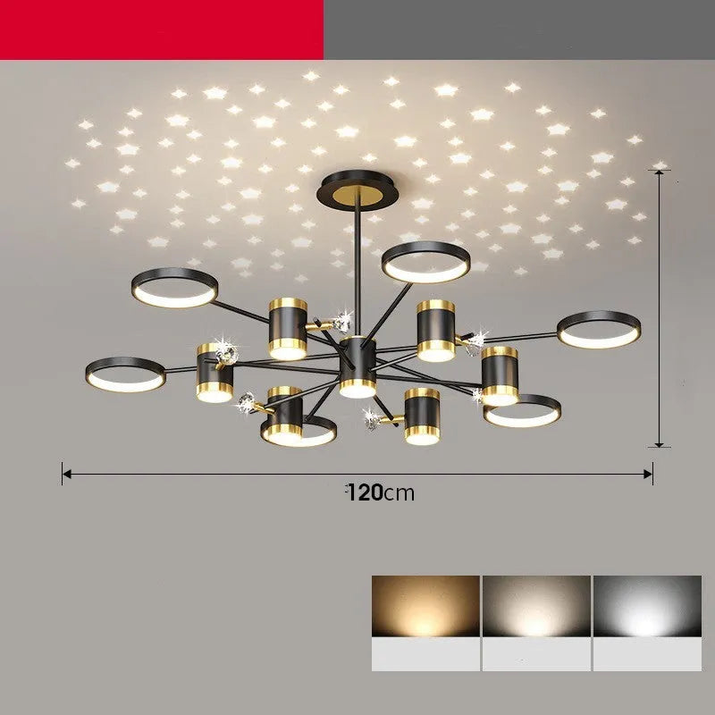 Nordic star iron pendant chandelier with 13 heads in black finish, 1000mm diameter