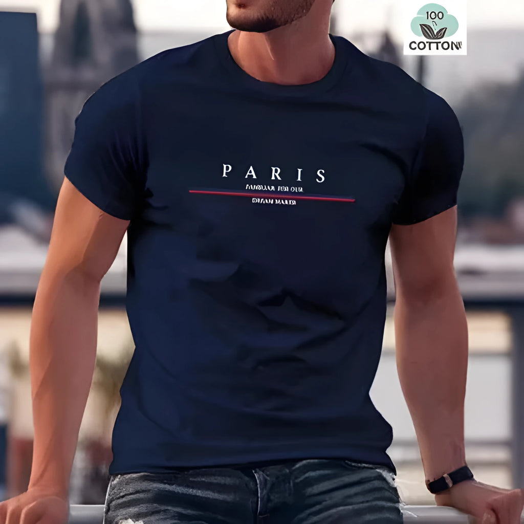 Men's loose fit pure cotton short-sleeved t-shirt with a letter print design.