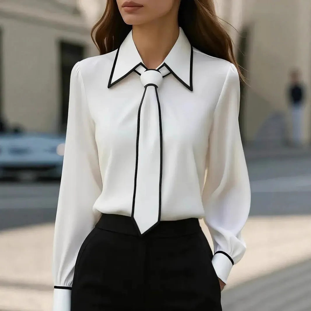 Women's solid colour long sleeve satin polyester shirt in black, with pullover style and regular sleeve