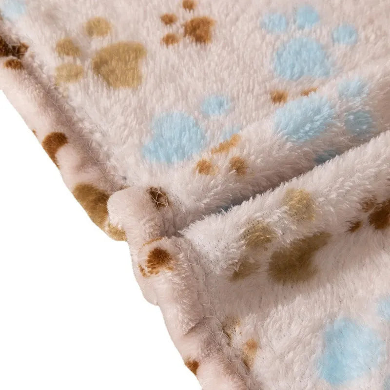 Cartoon patterned pet blanket showing blue dog design on double-sided thickened flannel material