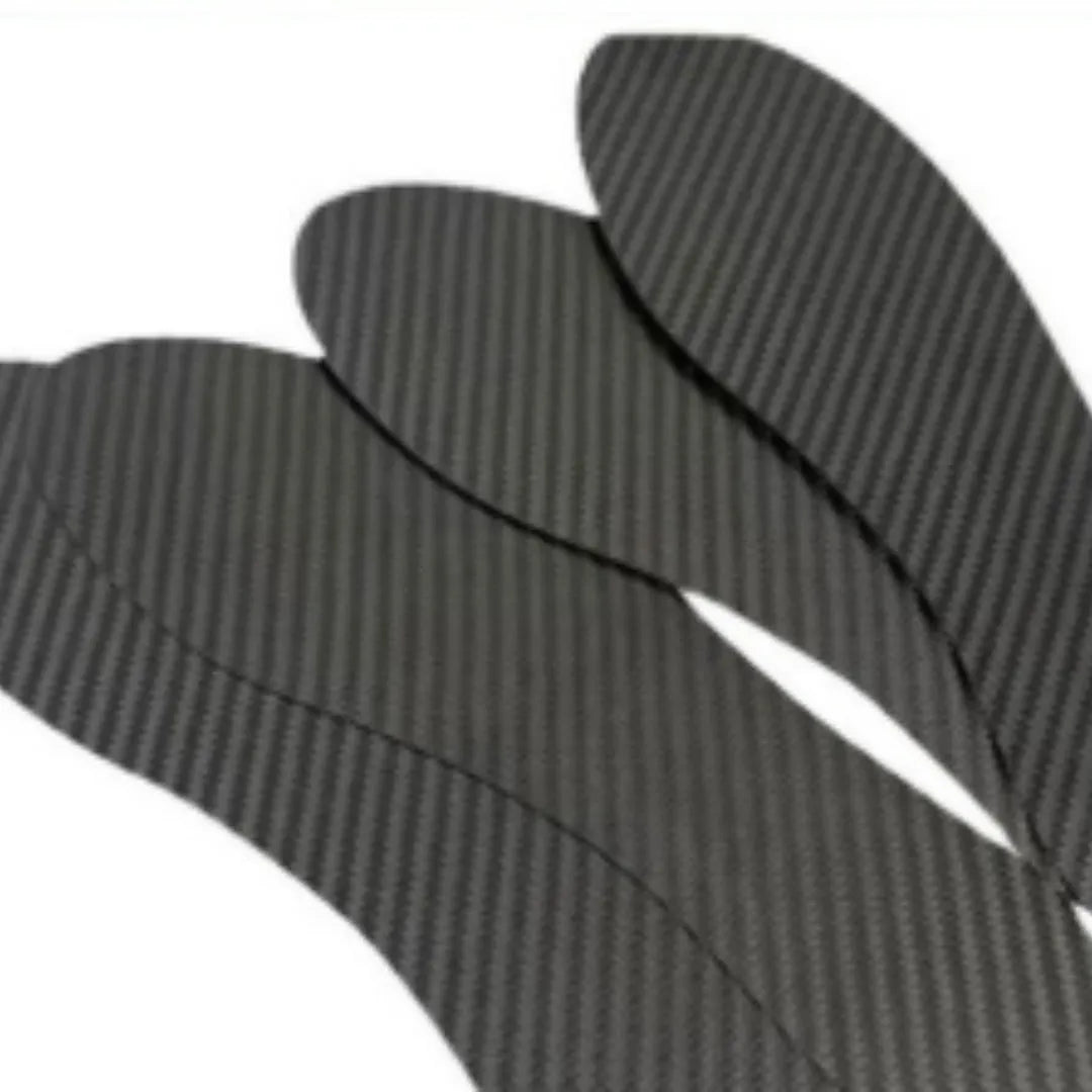 Black 3K carbon fibre running insoles showing full palm coverage and textured surface