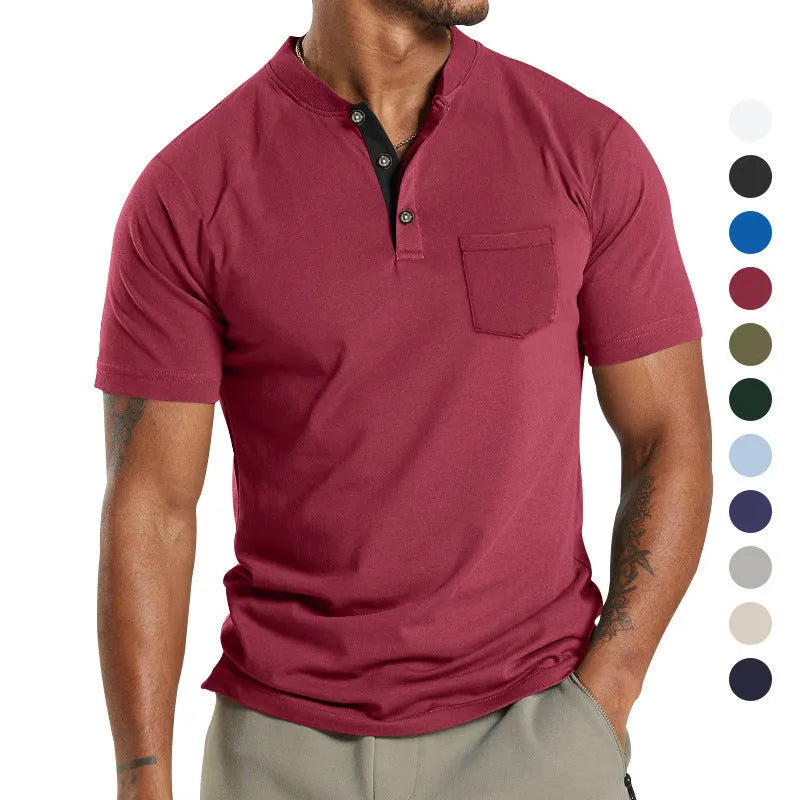 Men's plus size solid colour short sleeve shirt with a button pocket in light grey.