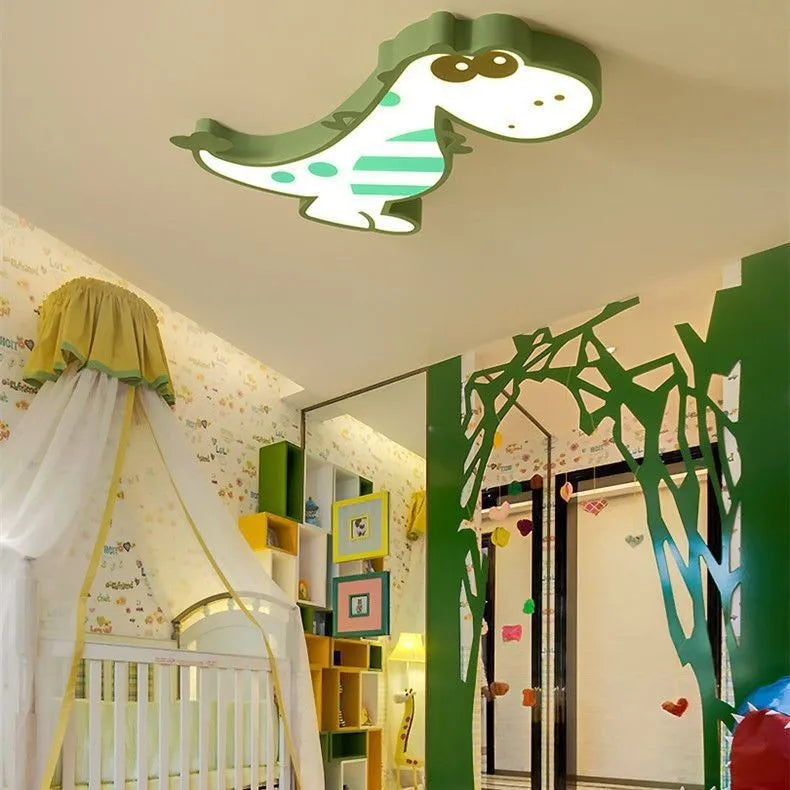 Cartoon dinosaur ceiling light with 48cm diameter and electrodeless dimming in green or pink