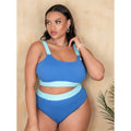 Women's solid colour high-waisted bikini set in polyester, shown in size 0XL to 4XL range.