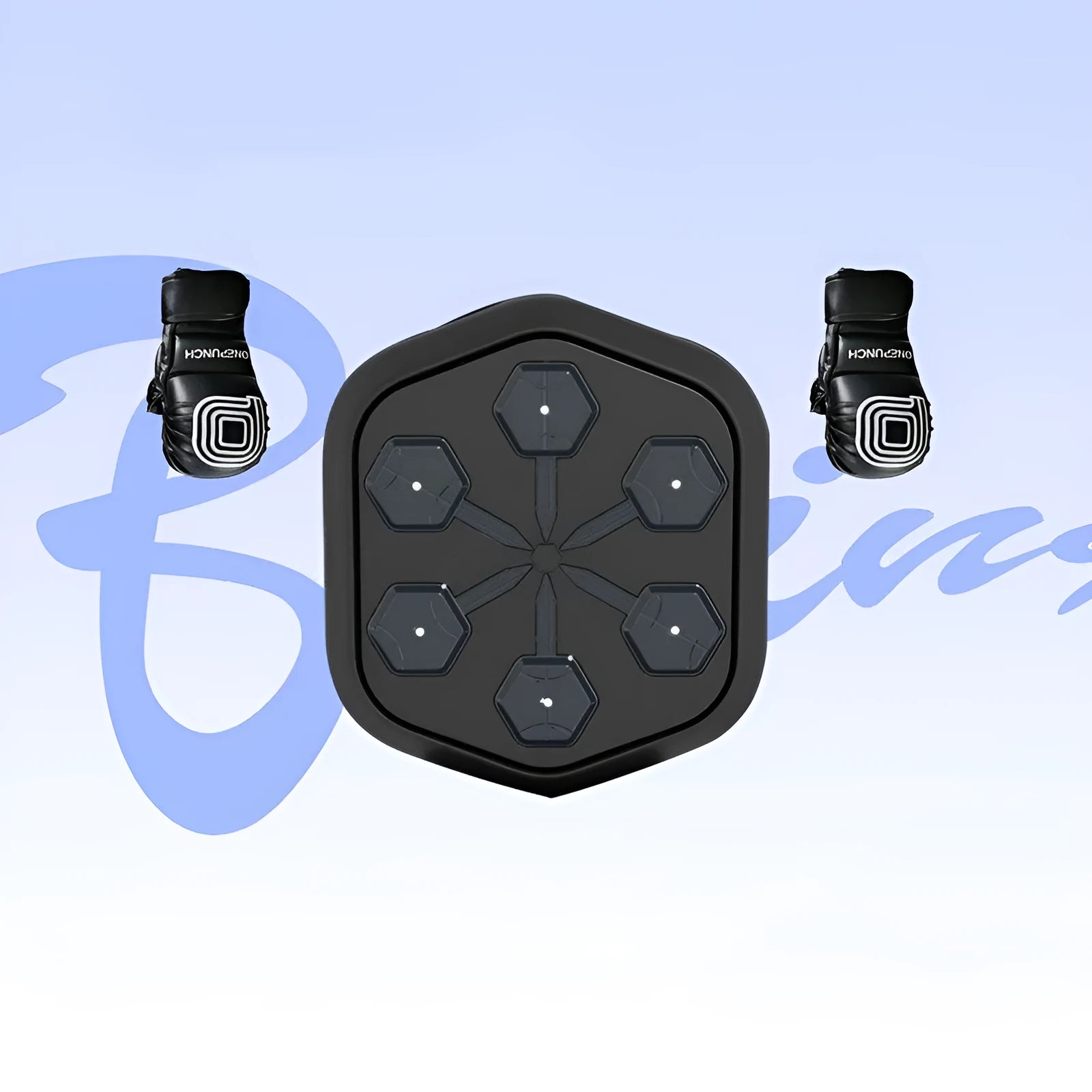 Black smart boxing machine with Bluetooth connectivity and Velcro straps for fitness training