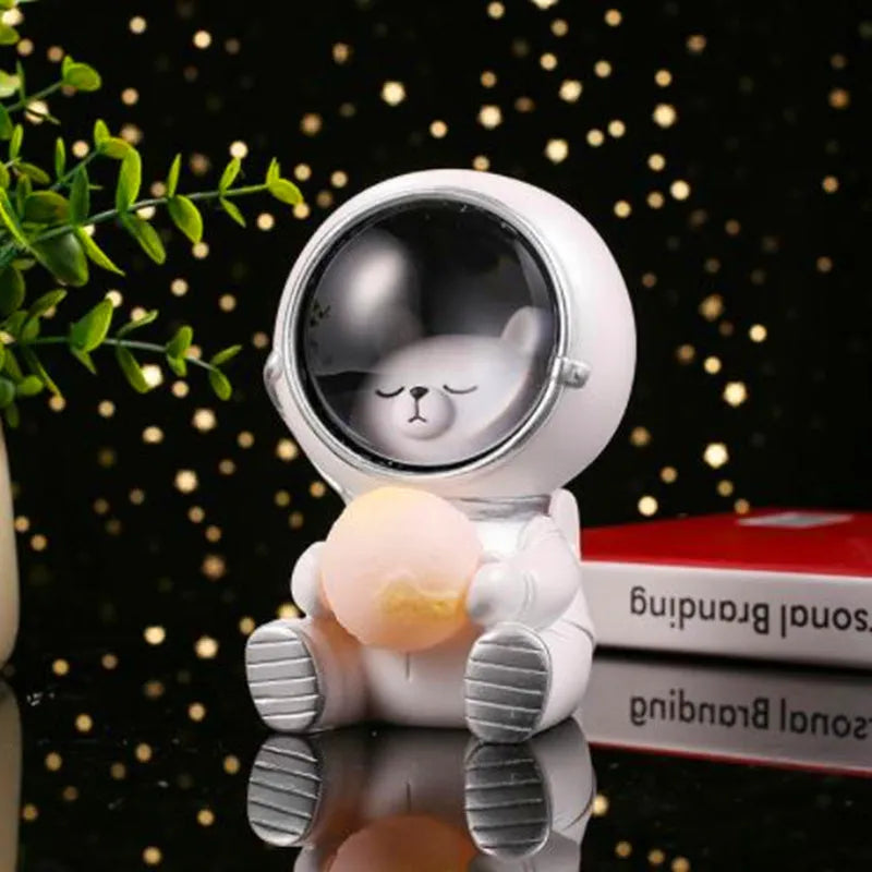 Starry sky animal night light resin lamp featuring bear, kitten, and puppy with LED glow, 9.5x10.5x13cm