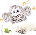 Grey automatic owl cat toy with flapping wings on flat surface, measuring 10cm by 14cm