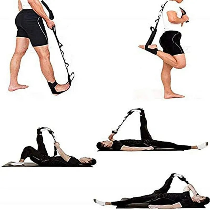 Polyester cotton rehabilitation yoga stretch strap in black and blue colours