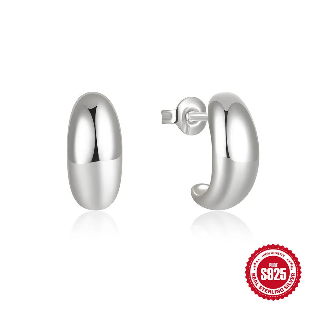 Sterling silver C-shaped geometric stud earrings with gold electroplated finish