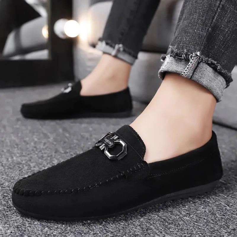 Men's black and grey suede casual shoes with rubber soles
